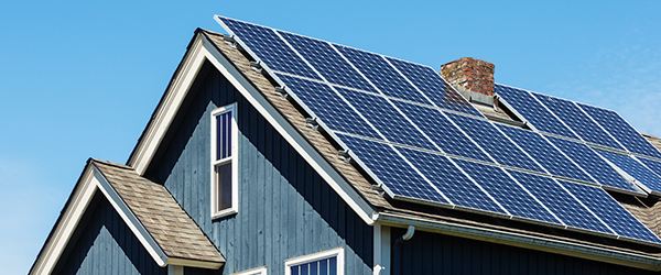 Roof with residential solar panels