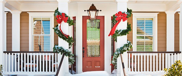 Front porch decorated for Christmas