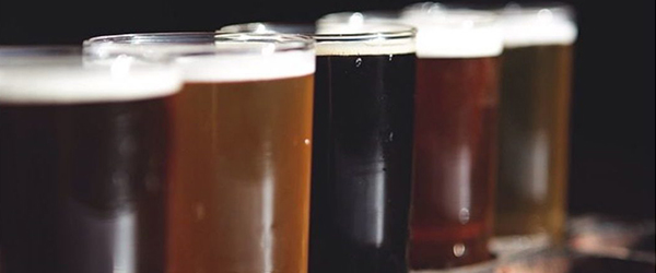 Close up of a flight of beer